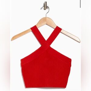 NWT House of Harlow 1960 Ribbed Red Criss Cross Crop Sweater Tank Top